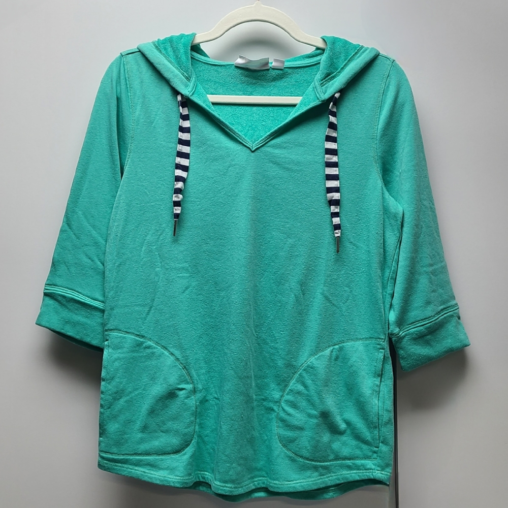 Women's V-Neck Hoodie Sweater - Teal